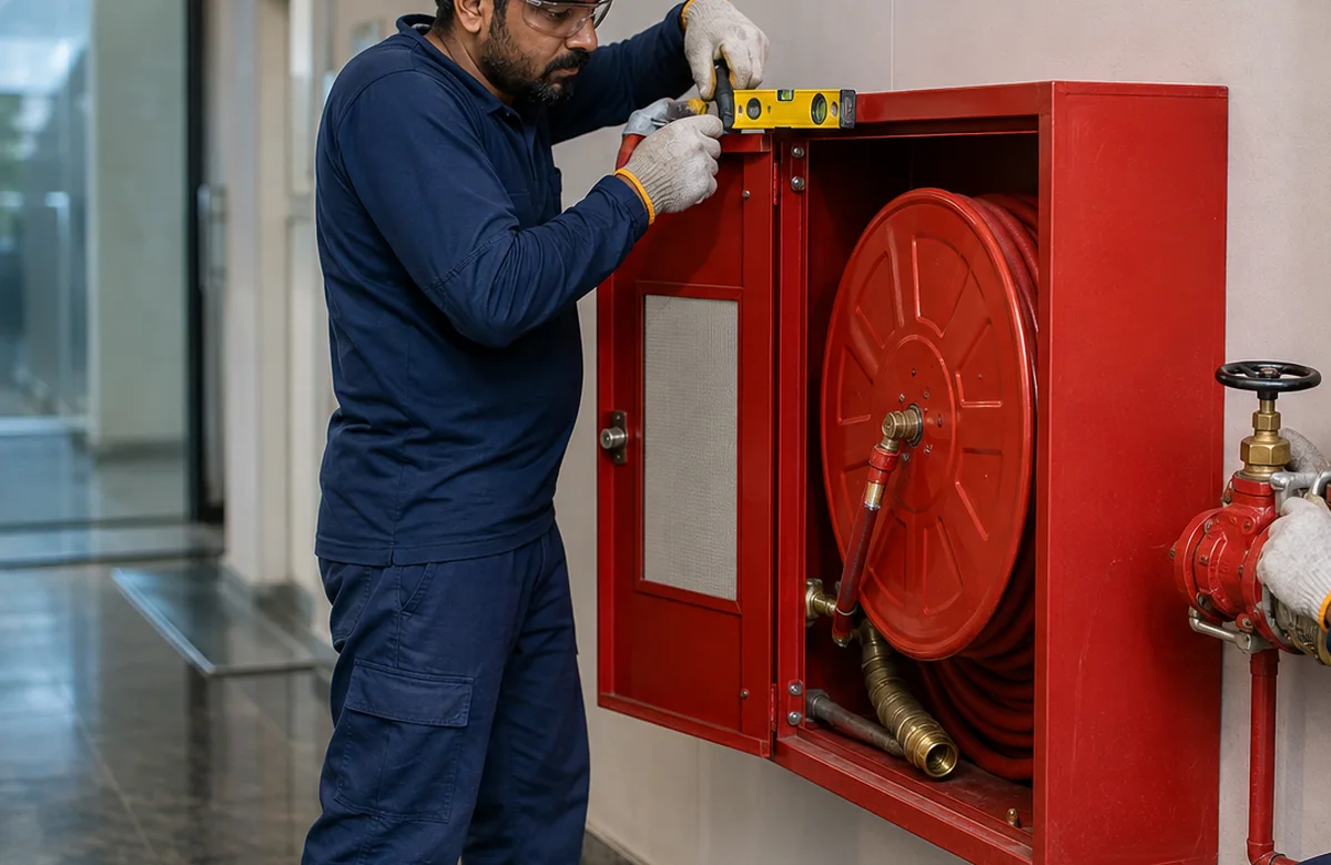 Fire hose reel cabinet and hydrant system installation
