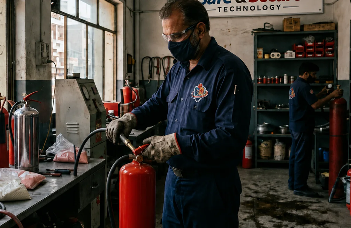 Fire extinguisher refilling and recharging workshop