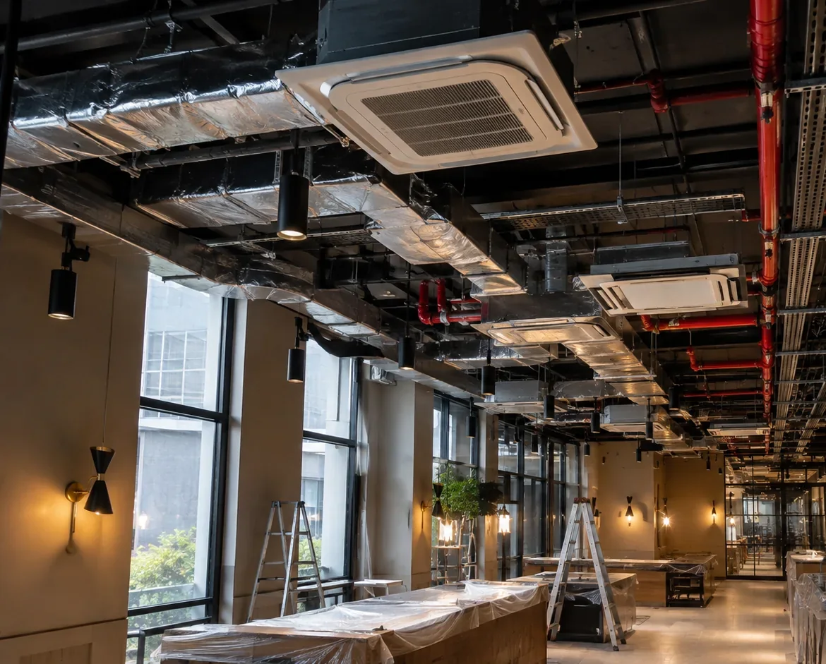 HVAC ducting and ventilation in a commercial space
