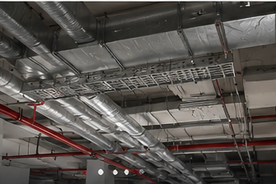 Commercial fit-out ceiling with electrical and MEP services in progress