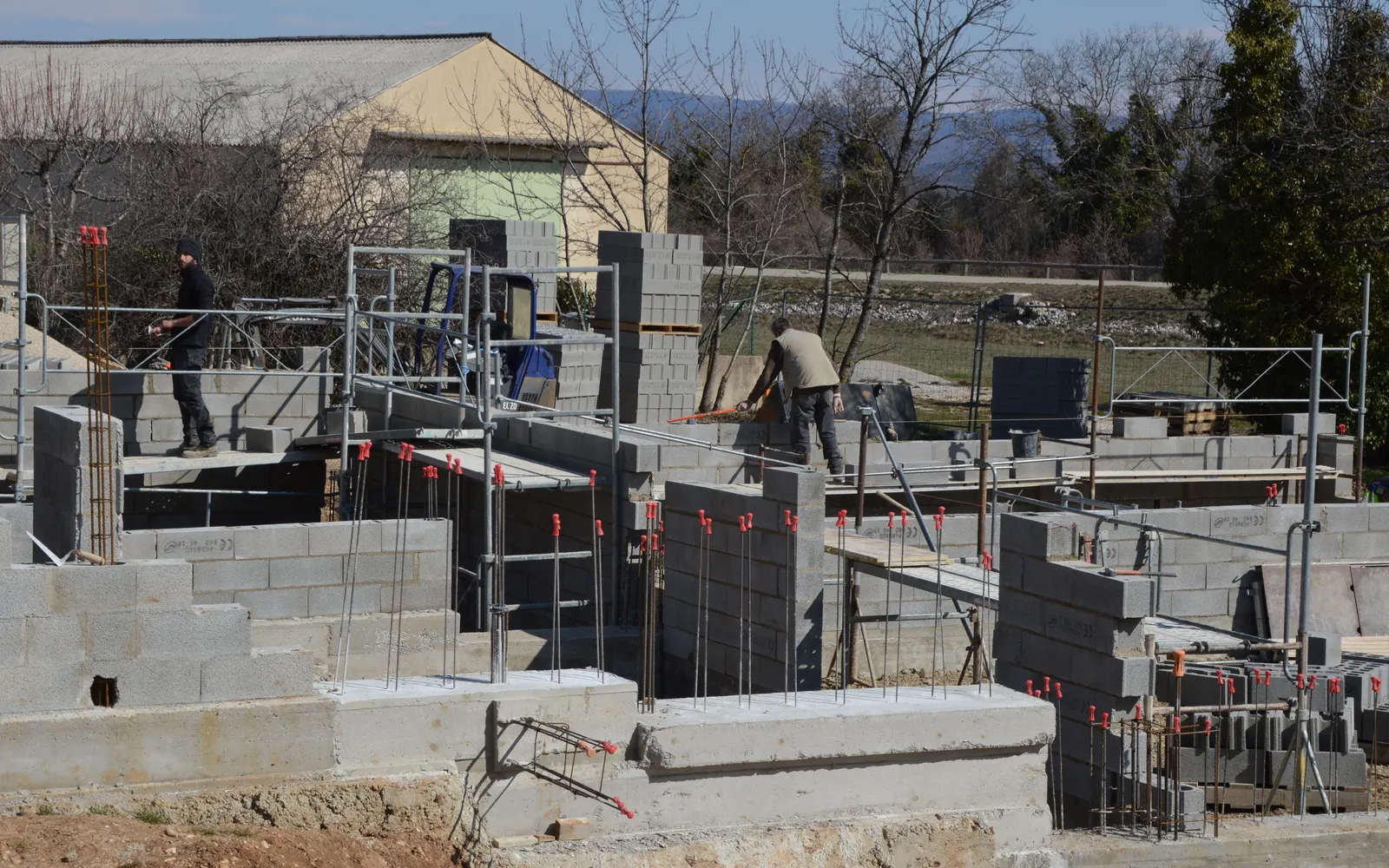 Small building grey structure and masonry work